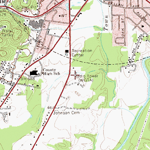 Topographic Map of WGTA Radio Tower, GA