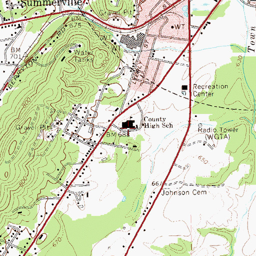 Topographic Map of Chattooga High School, GA