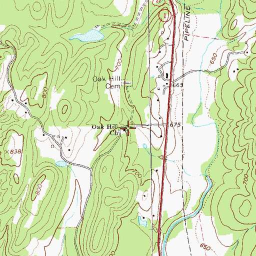 Topographic Map of Oak Hill Church, GA