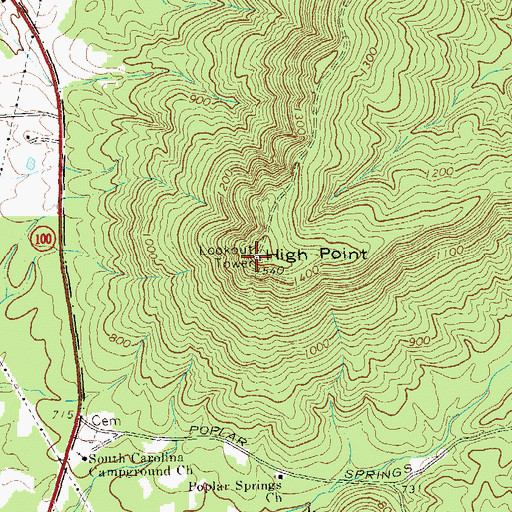 Topographic Map of High Point Lookout Tower, GA