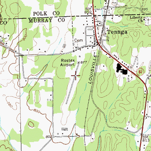 Topographic Map of Rostex Airport, GA
