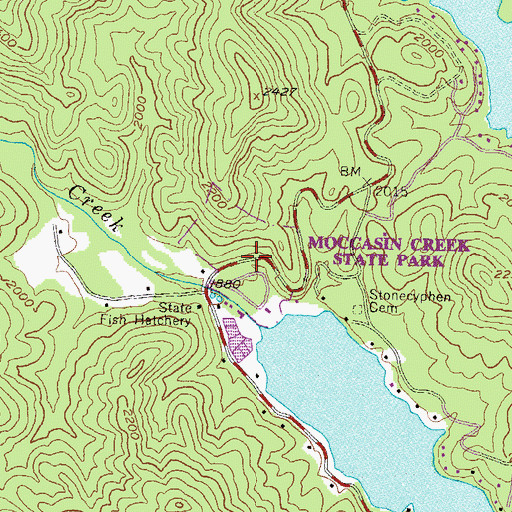 Topographic Map of Moccasin Creek State Park, GA