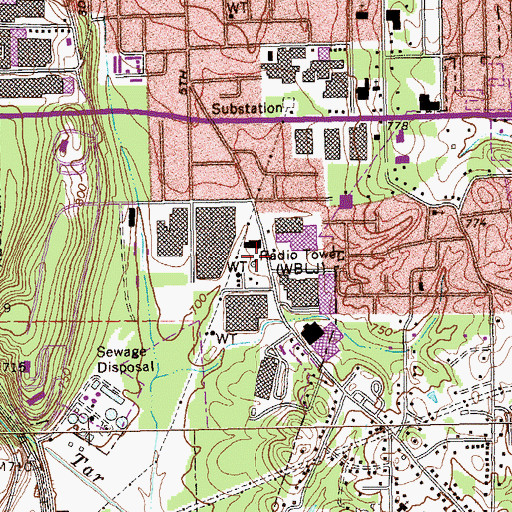 Topographic Map of WBLJ Radio Tower, GA