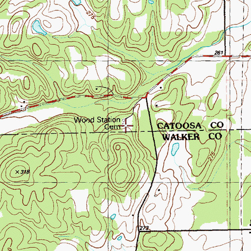 Topographic Map of Wood Station Cemetery, GA