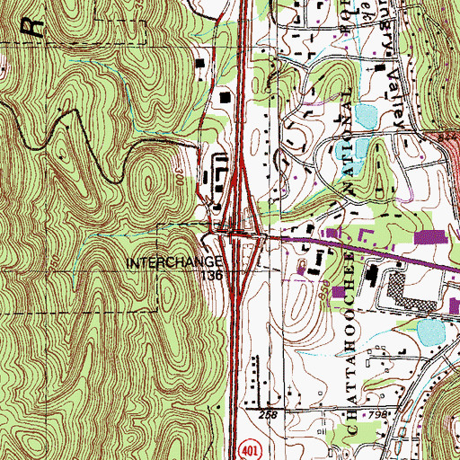 Topographic Map of Interchange 136, GA