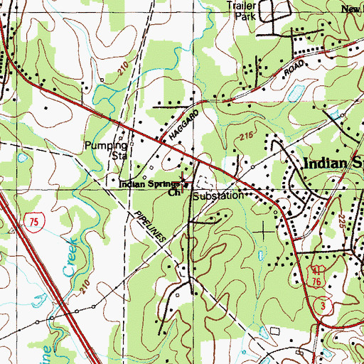 Topographic Map of Indian Springs Church, GA
