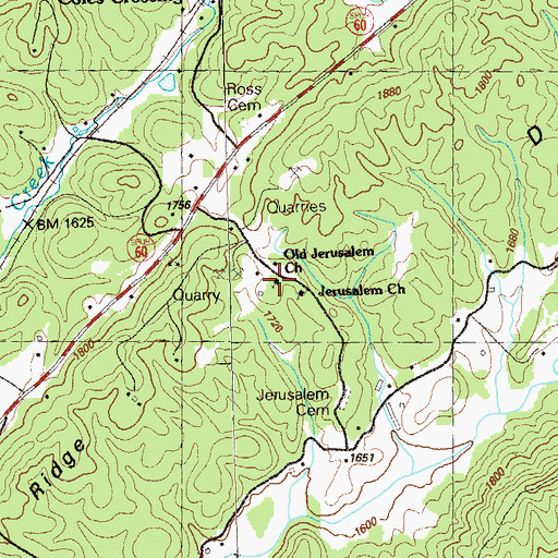 Topographic Map of Old Jerusalem Church, GA