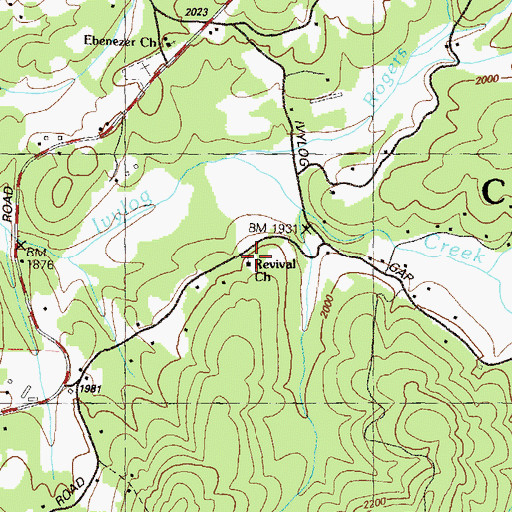 Topographic Map of Revival Church, GA