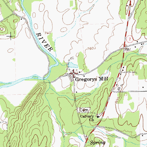 Topographic Map of Gregorys Mill, GA