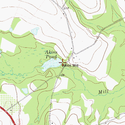 Topographic Map of Akins Mill, GA