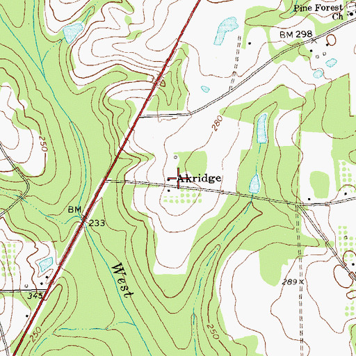 Topographic Map of Akridge, GA