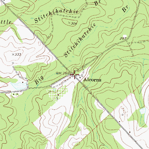 Topographic Map of Alcorns, GA