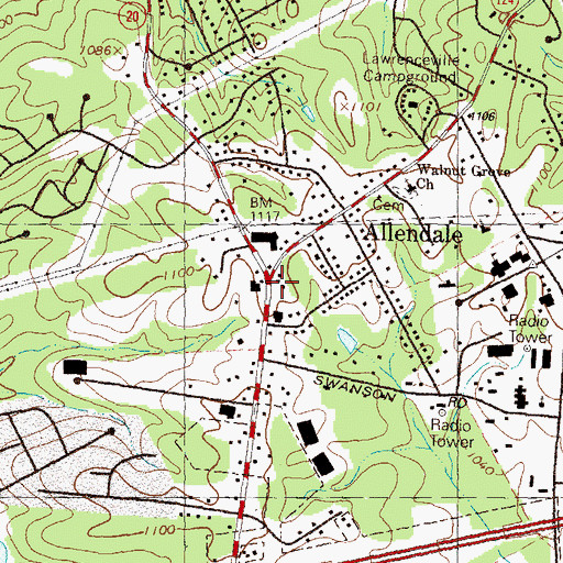 Topographic Map of Allendale, GA