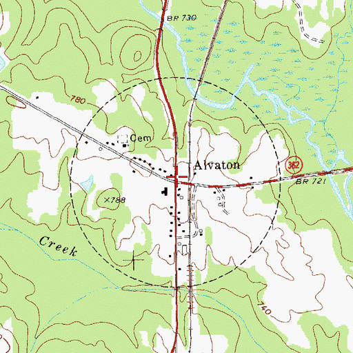 Topographic Map of Alvaton, GA