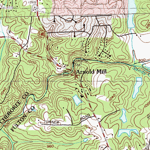 Topographic Map of Arnold Mill, GA