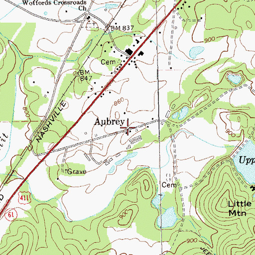 Topographic Map of Aubrey, GA