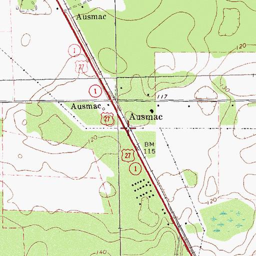 Topographic Map of Ausmac, GA