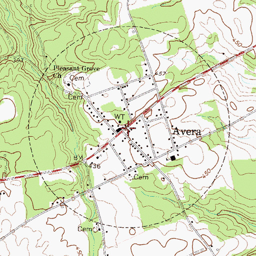 Topographic Map of Avera, GA