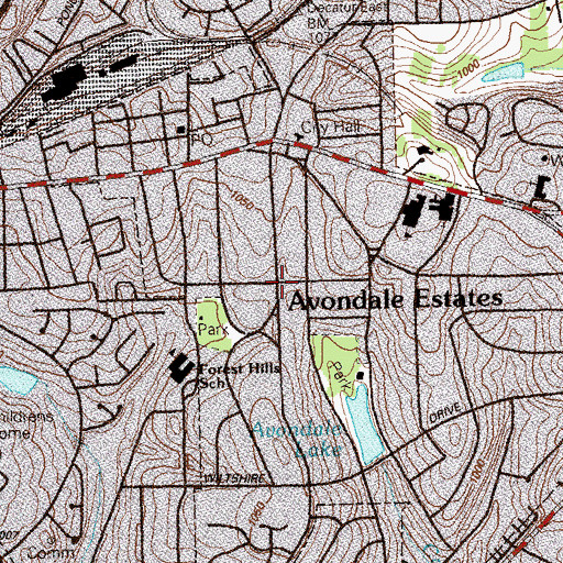 Topographic Map of Avondale Estates, GA
