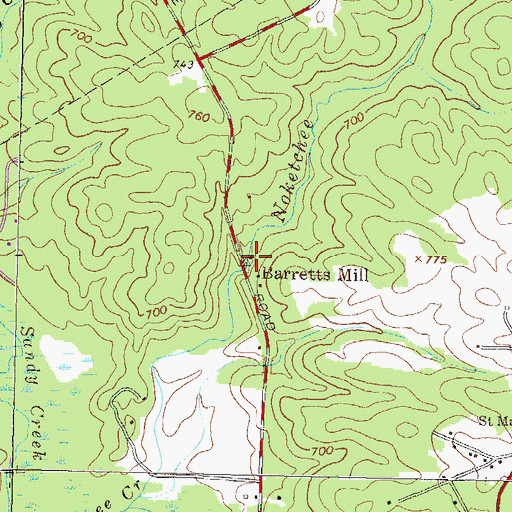 Topographic Map of Barretts Mill, GA