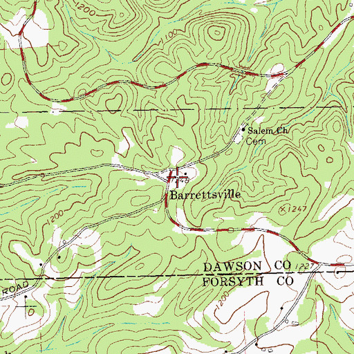 Topographic Map of Barrettsville, GA