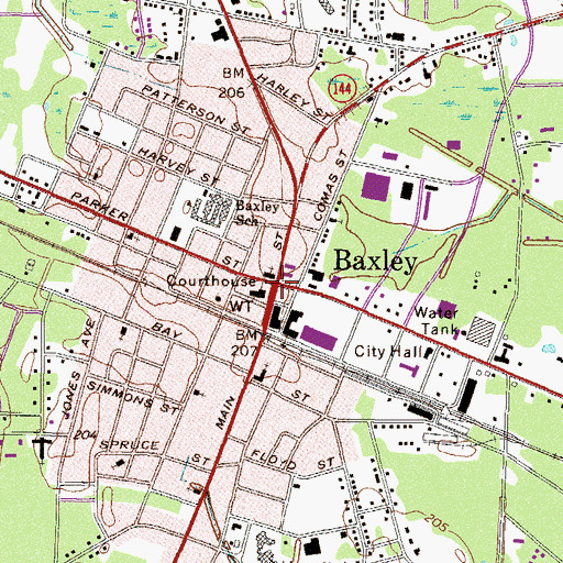 Topographic Map of Baxley, GA