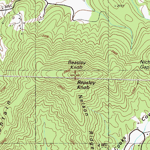 Topographic Map of Beasley Knob, GA