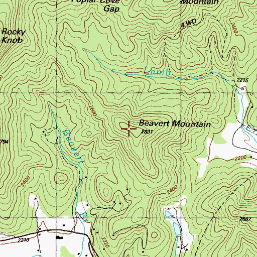 Topographic Map of Beavert Mountain, GA