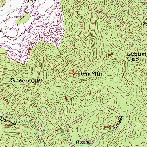 Topographic Map of Ben Mountain, GA