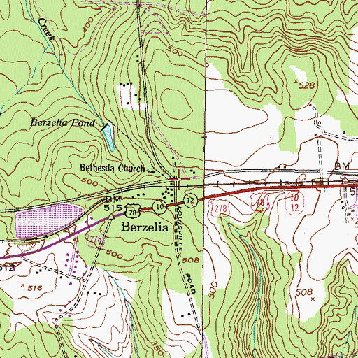 Topographic Map of Berzelia, GA