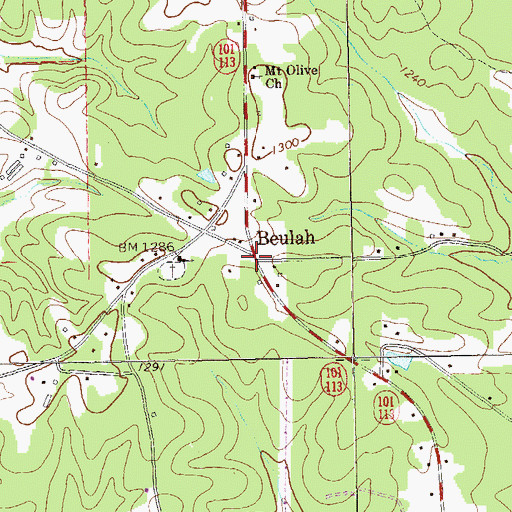 Topographic Map of Beulah, GA