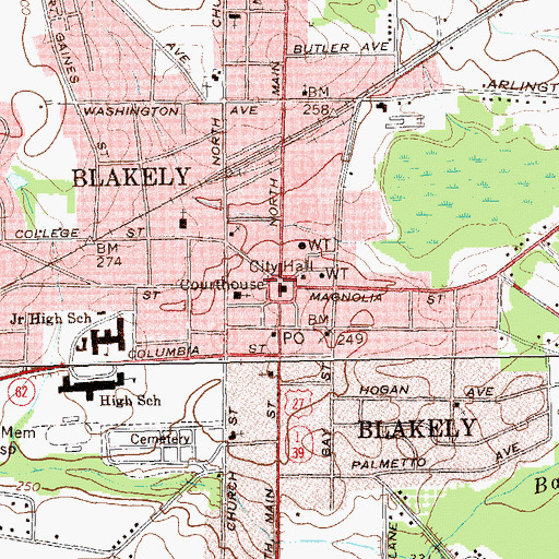 Topographic Map of Blakely, GA