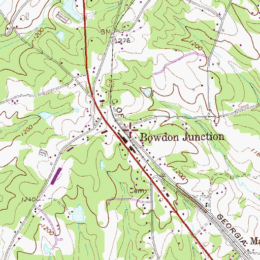 Topographic Map of Bowdon Junction, GA