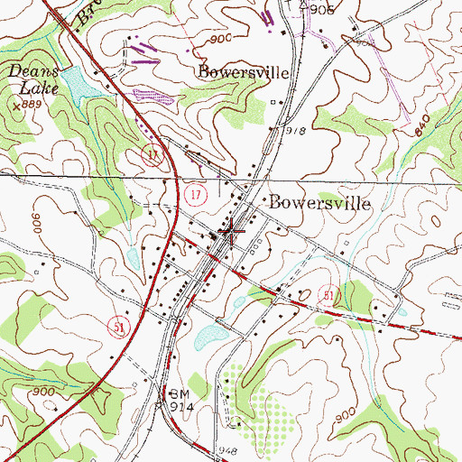Topographic Map of Bowersville, GA