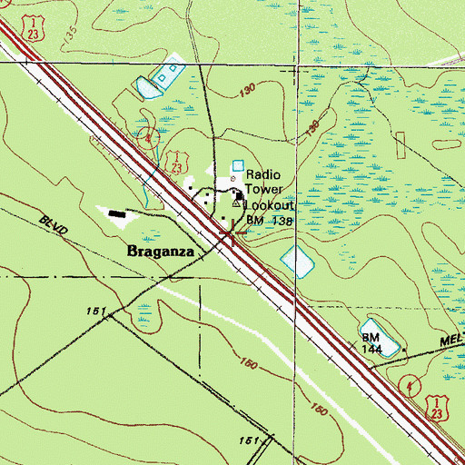 Topographic Map of Braganza, GA