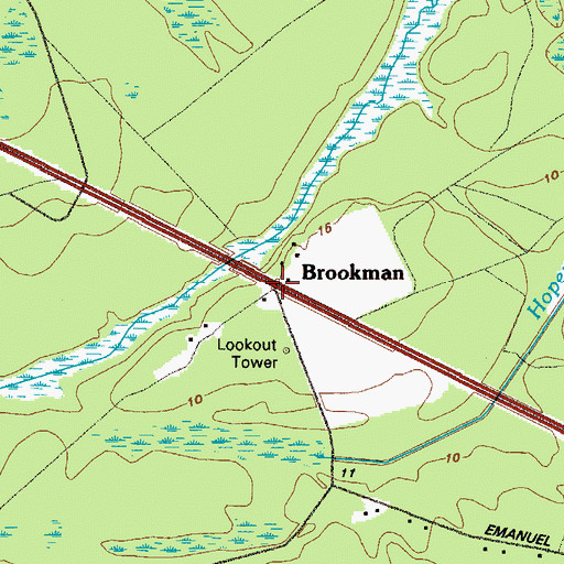 Topographic Map of Brookman, GA
