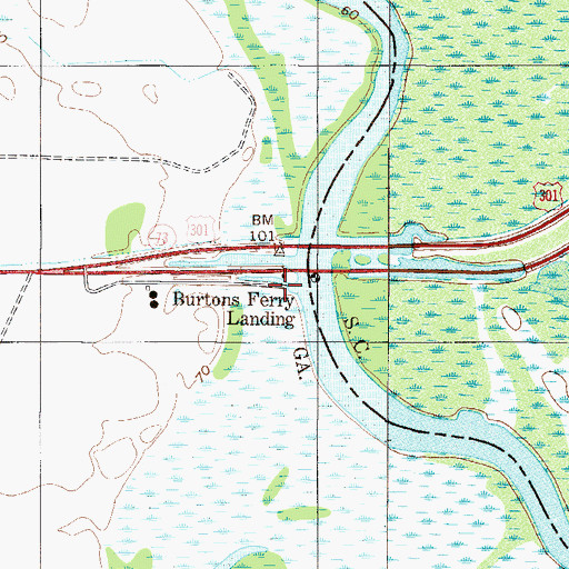 Topographic Map of Burtons Ferry Landing, GA