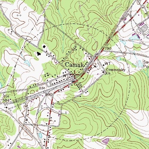 Topographic Map of Camak, GA