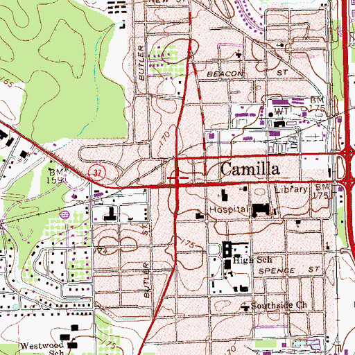 Topographic Map of Camilla, GA