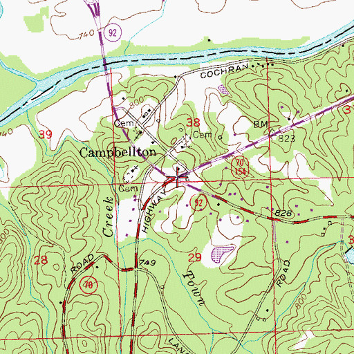 Topographic Map of Campbellton, GA