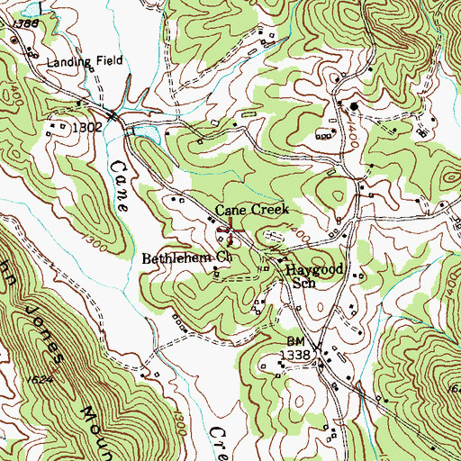 Topographic Map of Cane Creek, GA
