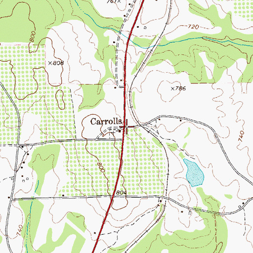 Topographic Map of Carrolls, GA