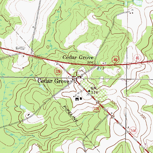 Topographic Map of Cedar Grove, GA
