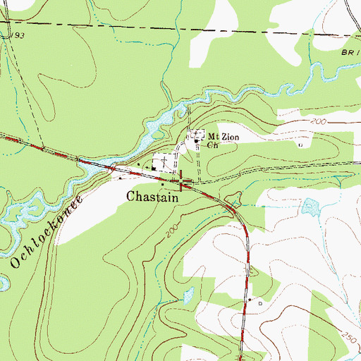 Topographic Map of Chastain, GA