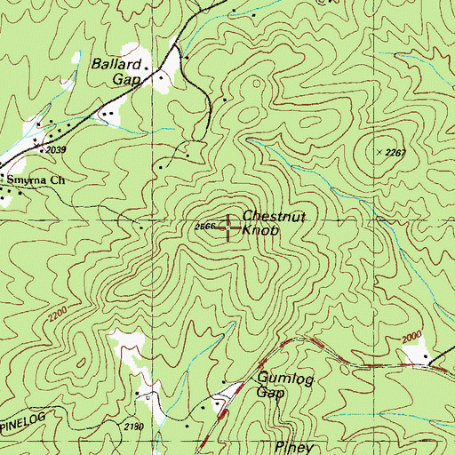 Topographic Map of Chestnut Knob, GA