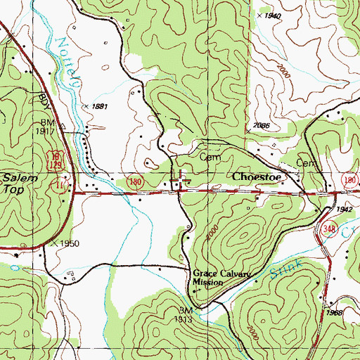 Topographic Map of Choestoe, GA