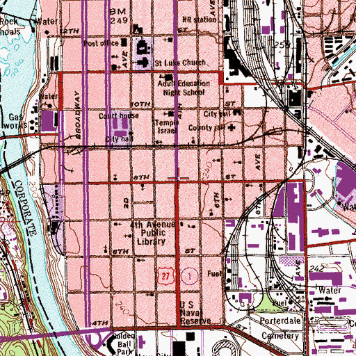 Topographic Map of Columbus, GA