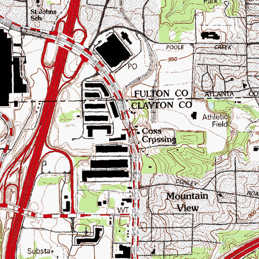 Topographic Map of Coxs Crossing, GA