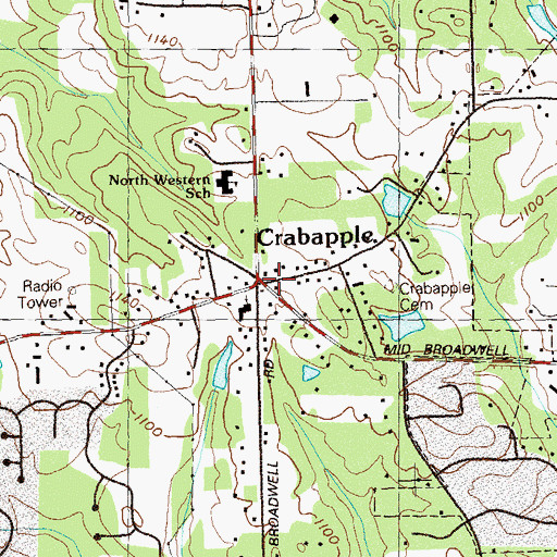 Topographic Map of Crabapple, GA