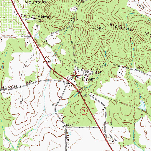 Topographic Map of Crest, GA
